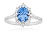 Sterling Silver Oval & Round Cut Blue Cubic Zirconia Ring